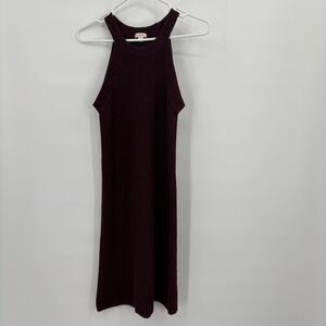 Xhilaration Womens Burgundy Ribbed Knit Halter Neck Mini Sweater Dress Small